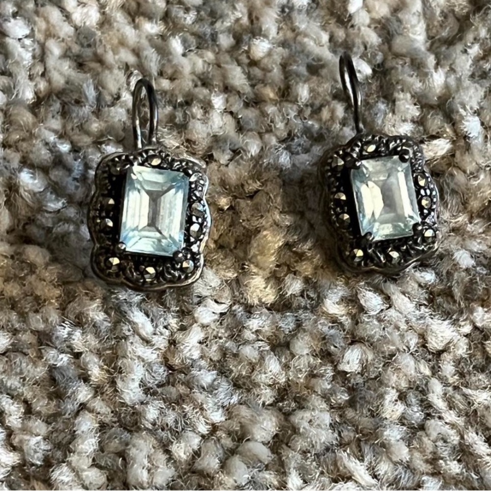 Marcasite aquamarine stone earrings